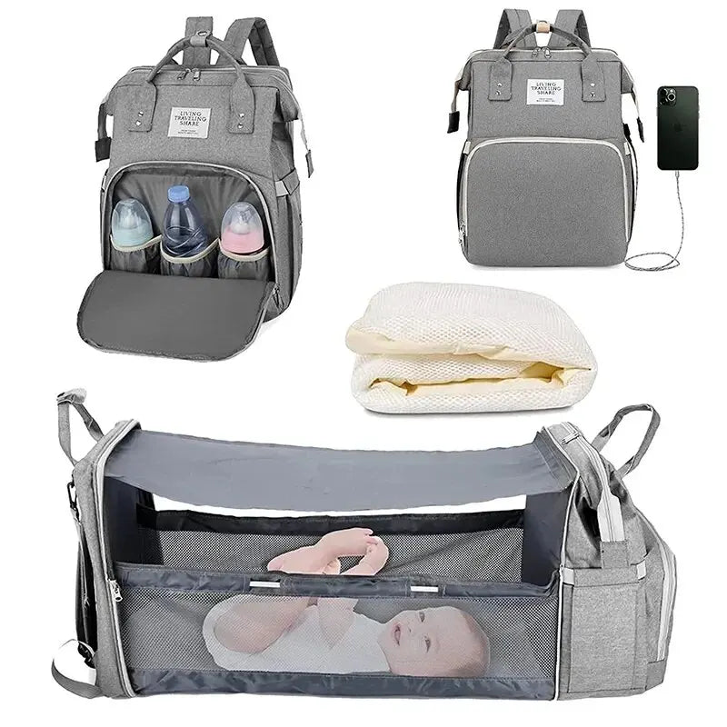 Portable Large Capacity  Milk Bottle Diaper Double Shoulder Mommy Bag With USB Charge