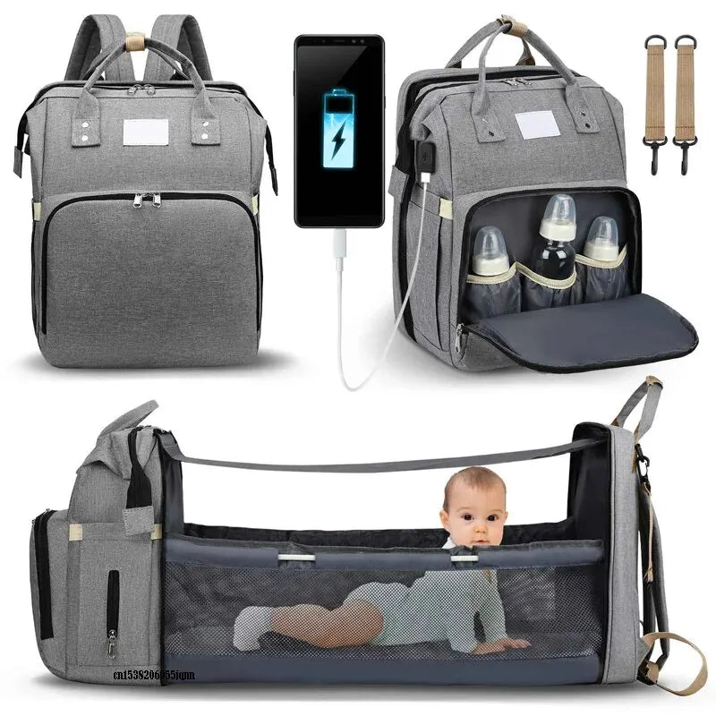 Portable Large Capacity  Milk Bottle Diaper Double Shoulder Mommy Bag With USB Charge