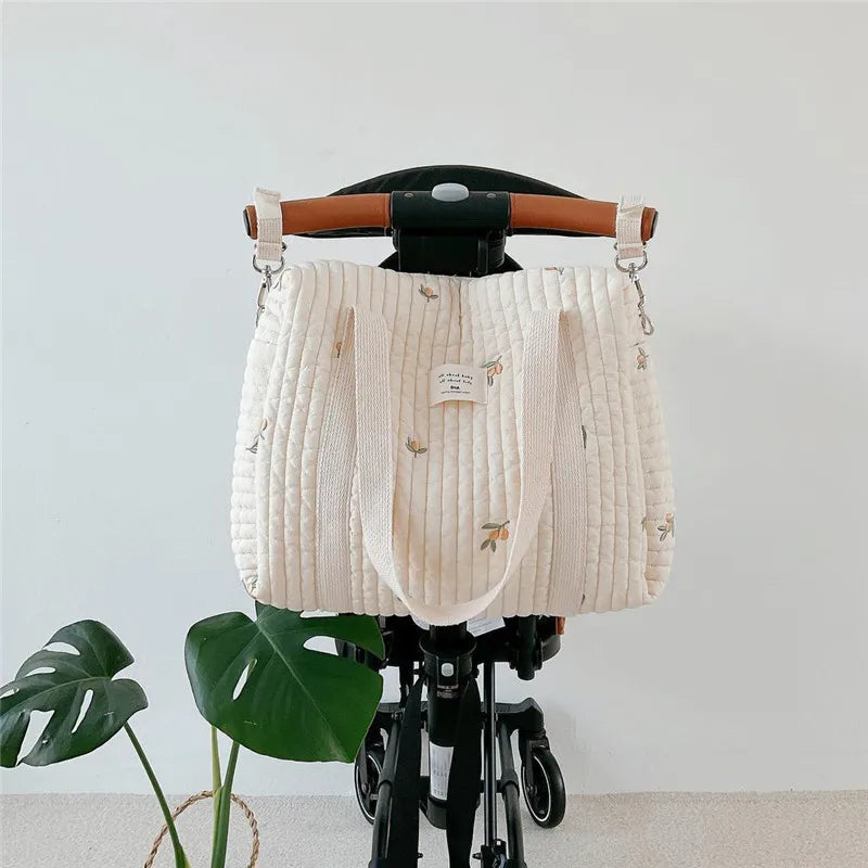 Cotton Fabric Zipper Diaper Handbag Mummy Shoulder Bag for Traveling